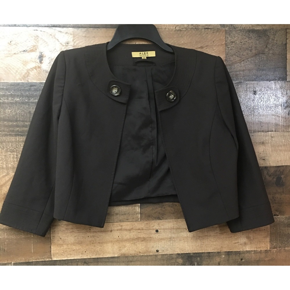 Alex Marie Wool Blend Black Cropped Jacket Women 4 Lined Career Retro Minimalist